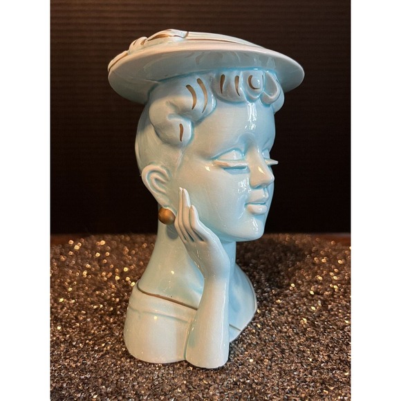 Vintage Lady Head Vase All Light Blue, Japan - Picture 7 of 9